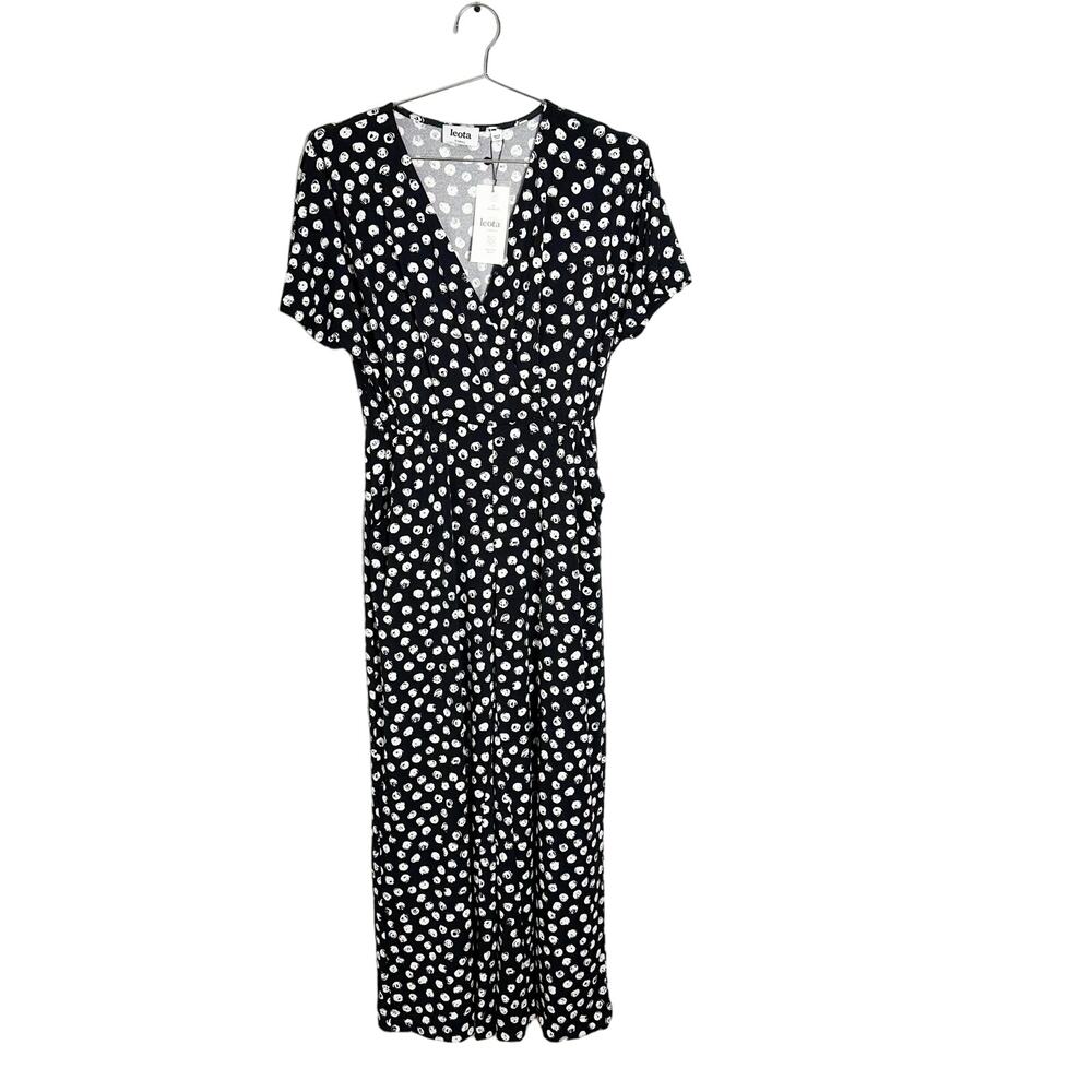 NWT Leota Women's Appaloosa Ruby Short Sleeve Jumpsuit Black Polka Dot sz XS